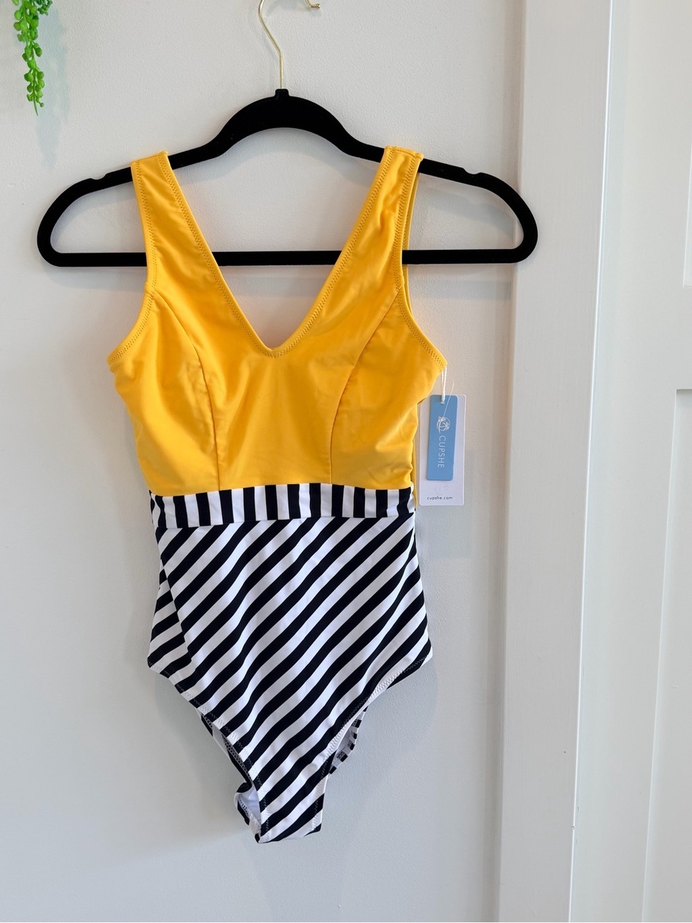 Cupshe Yellow and Black-White Striped One-Piece Swimsuit